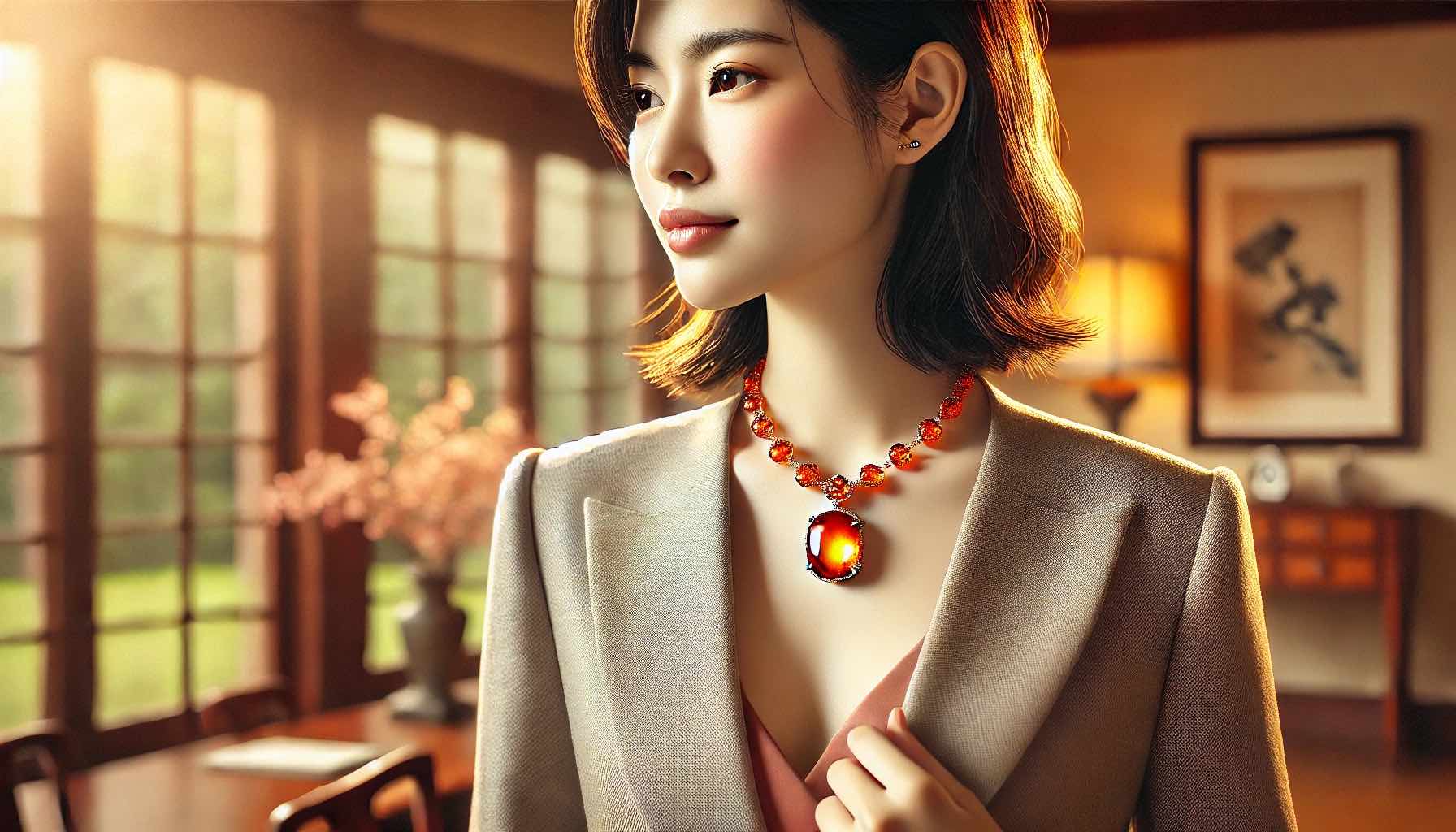 胸元を彩るマンダリンガーネットのネックレス